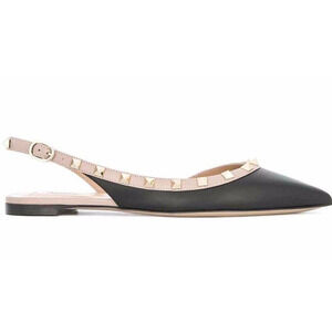 Valentino Rockstud Black Nude Stud Pointed Slingback Ballet Ballerina Flat 38.5